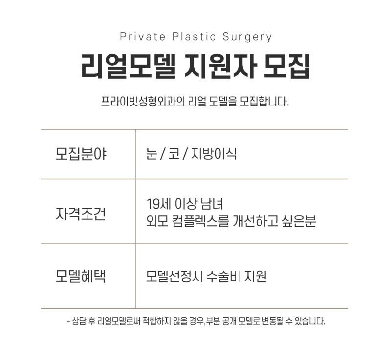 Informasi Perekrutan Model Bedah Plastik di Private Plastic Surgery 사진 3